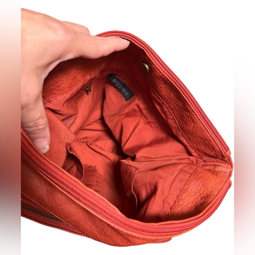 Bueno Cross Body Shoulder Bag Dark Orange Red Vegan Leather Adjustable Strap - Picture 6 of 10